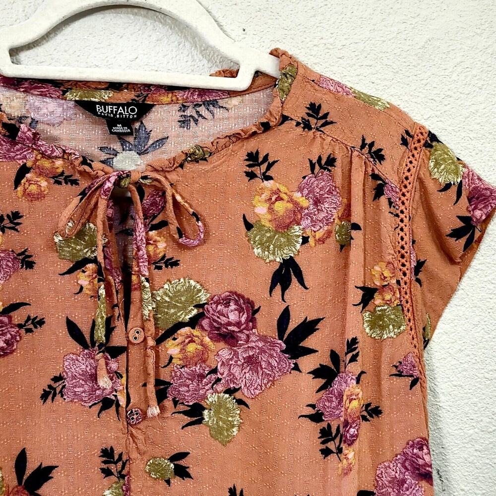 Buffalo David Bitton Floral Blouse Size M Cottagecore Boho Romantic Top - Picture 3 of 8